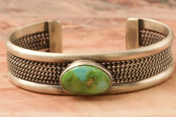 Genuine Sonoran Turquoise Sterling Silver Navajo Bracelet